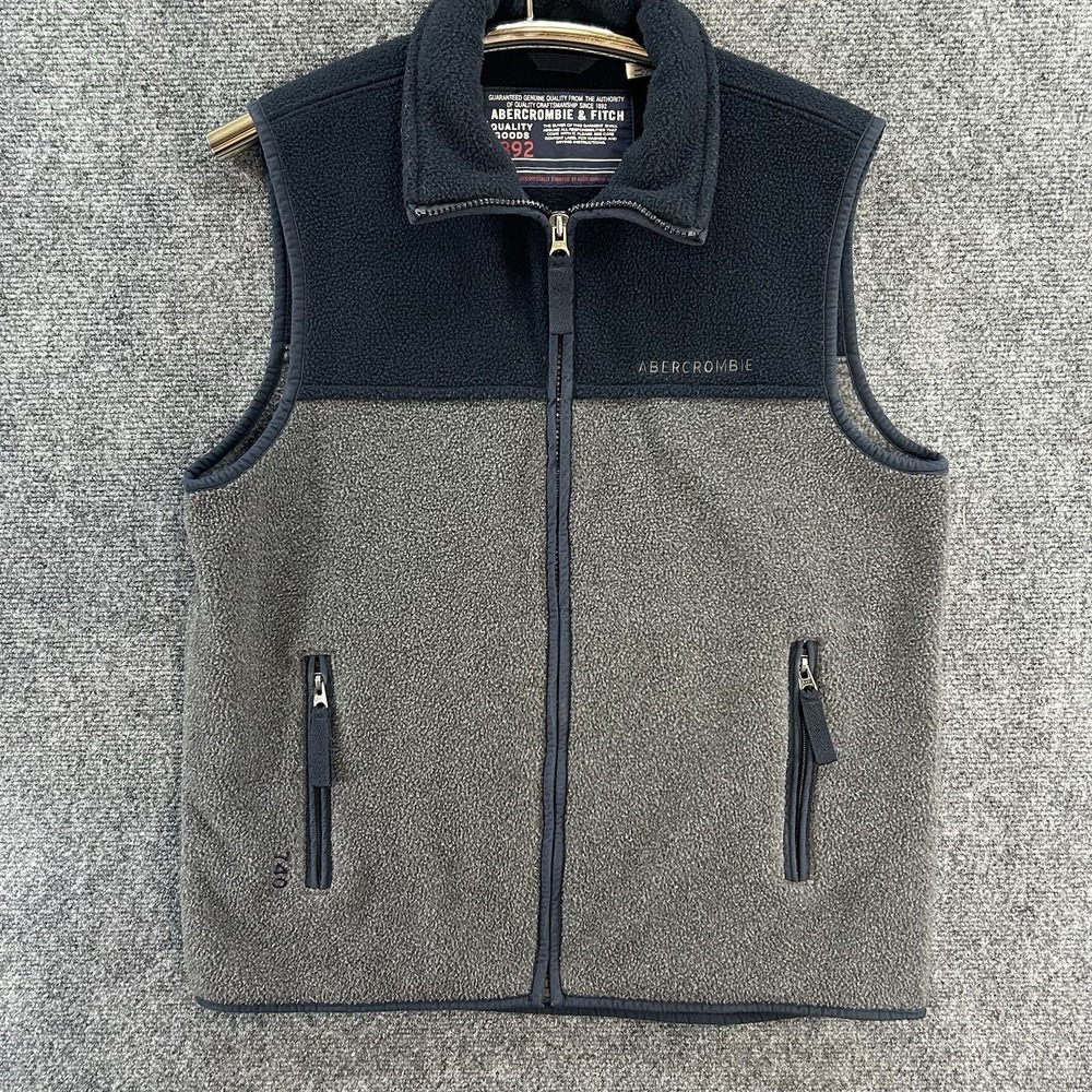 Y2K Abercrombie & Fitch Jacket Mens S Gray Blue Fleece Vest Full Zip Vintage